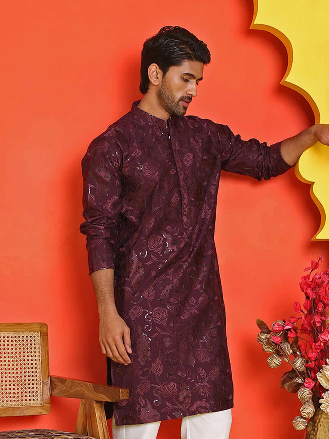 Embroidered Kurtas For Men ( KO 5228 Purple )