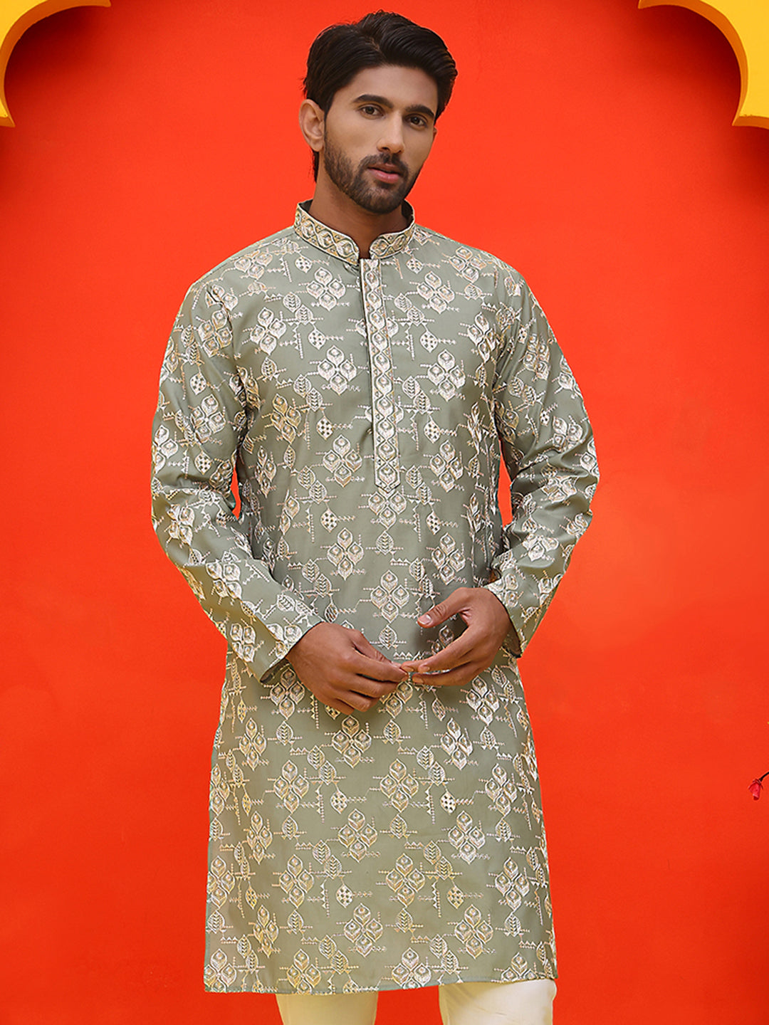 Men's Embroidered Kurtas ( KO 5229 Pista )