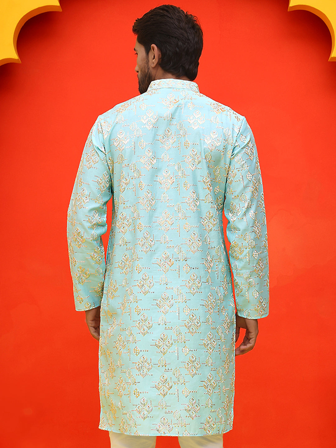 Men's Embroidered Kurtas ( KO 5229 Sky )