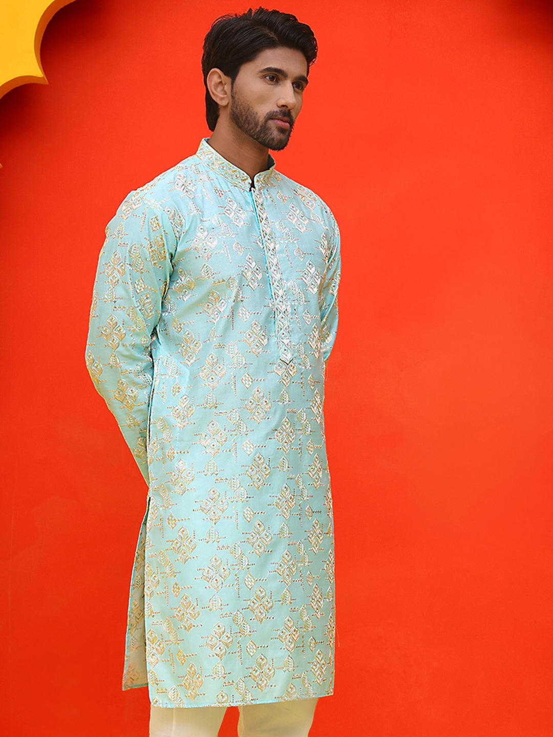 Men's Embroidered Kurtas ( KO 5229 Sky )