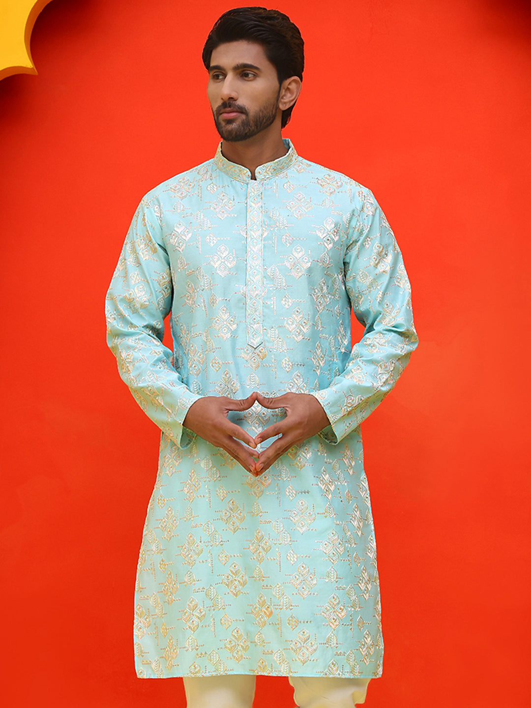 Men's Embroidered Kurtas ( KO 5229 Sky )