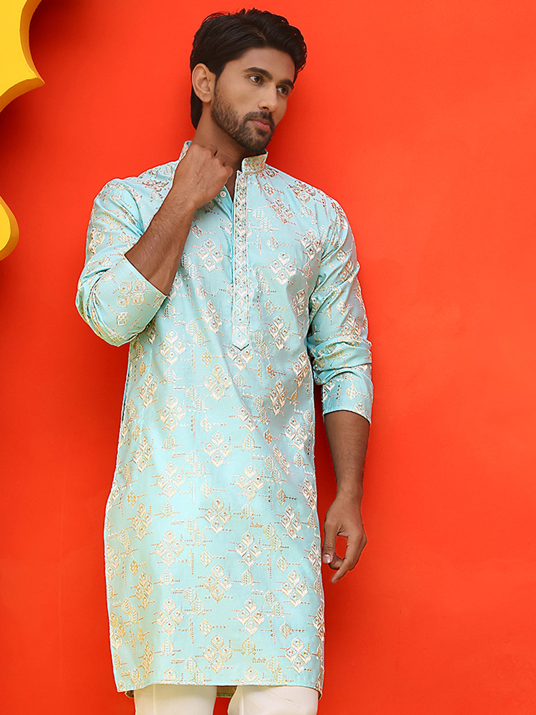 Men's Embroidered Kurtas ( KO 5229 Sky )