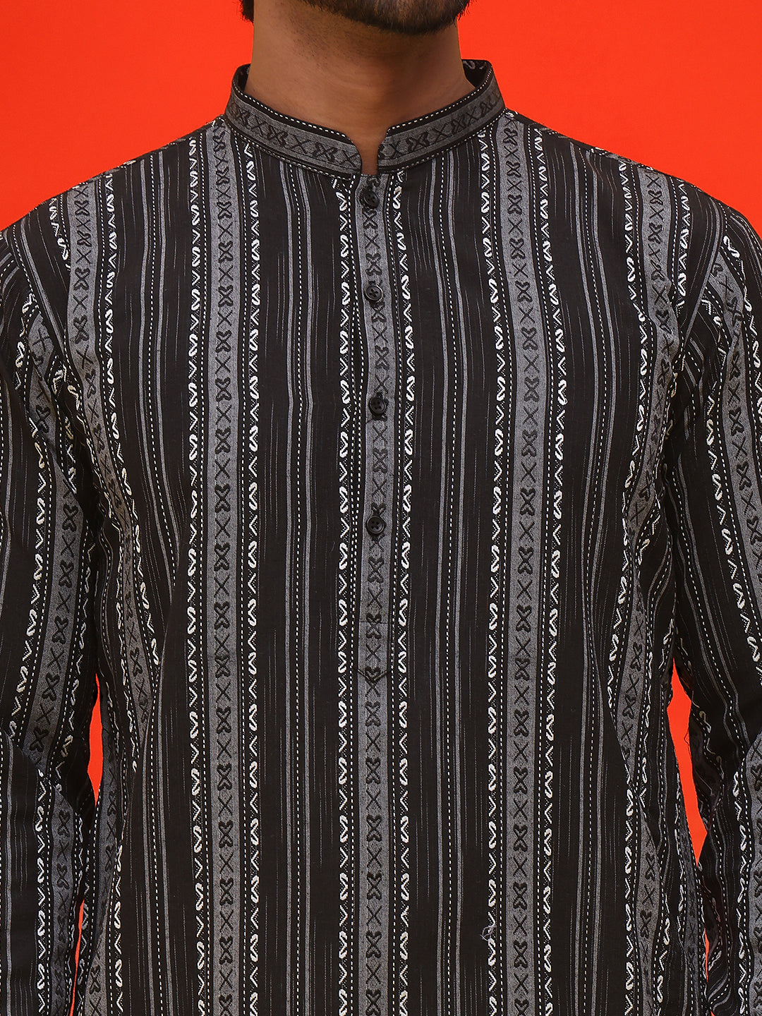 Self Design Straight Kurta For Men ( KO 5232 Black )