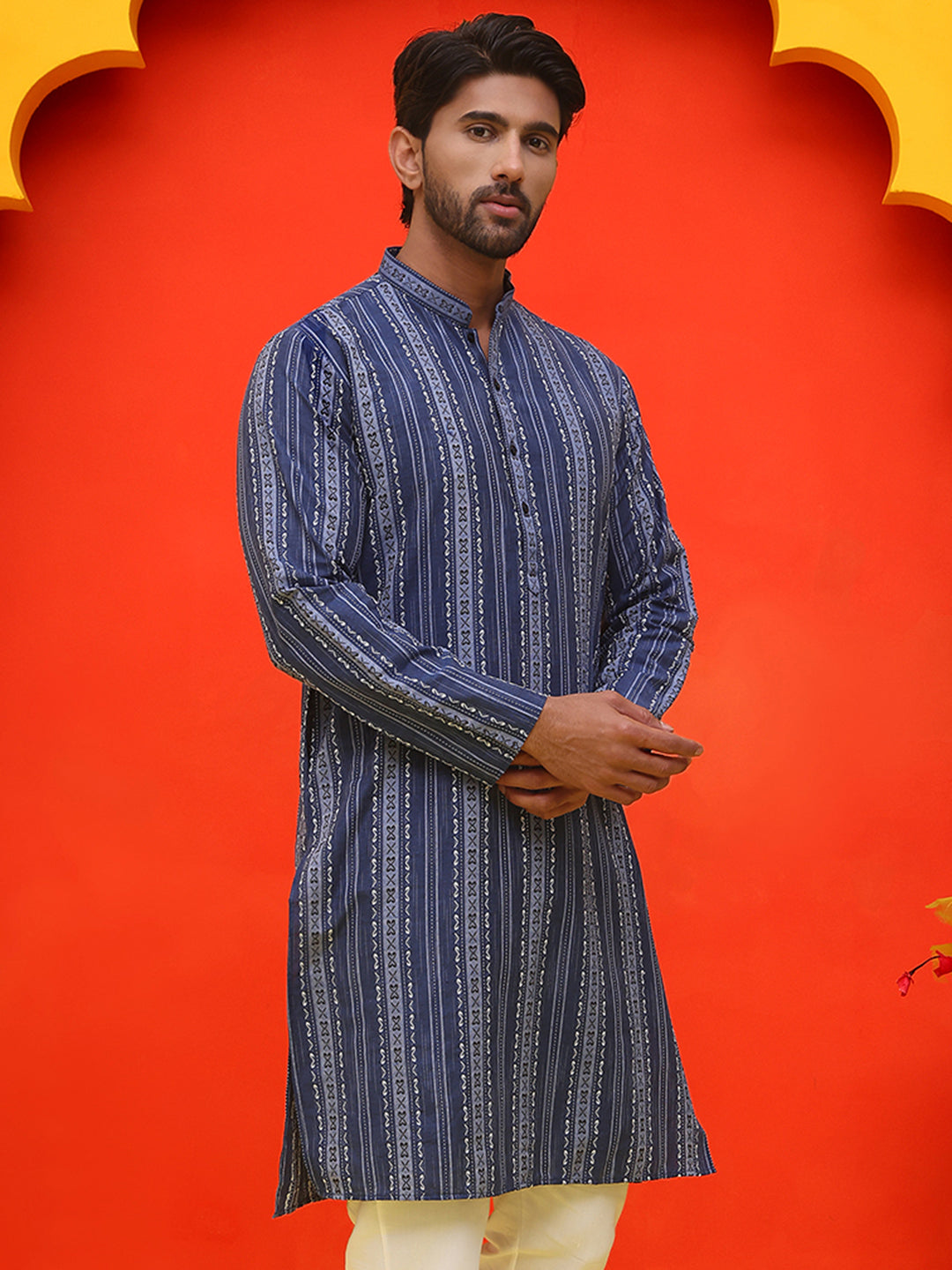 Self Design Straight Kurta For Men ( KO 5232 Blue )