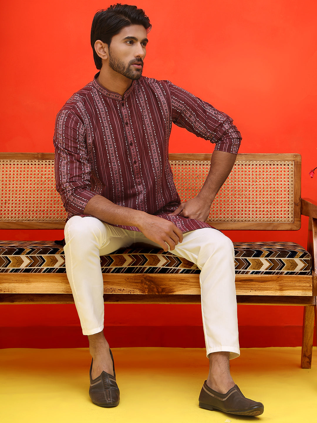 Self Design Straight Kurta For Men ( KO 5232 Maroon )