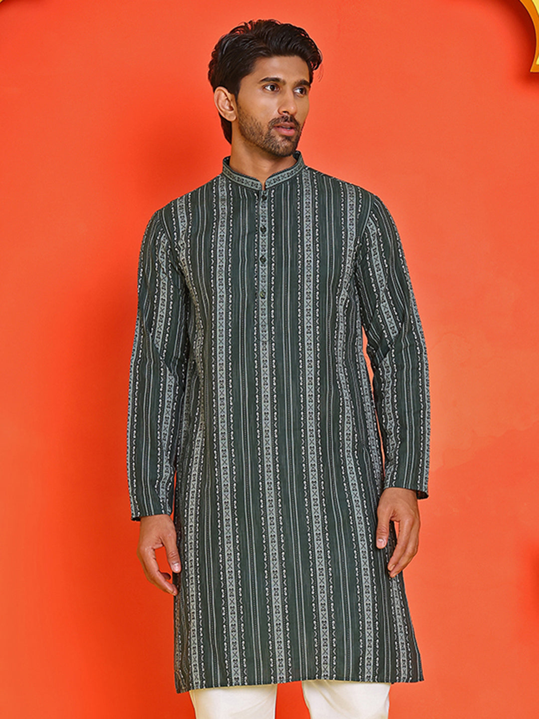 Self Design Straight Kurta For Men ( KO 5232 Olive )