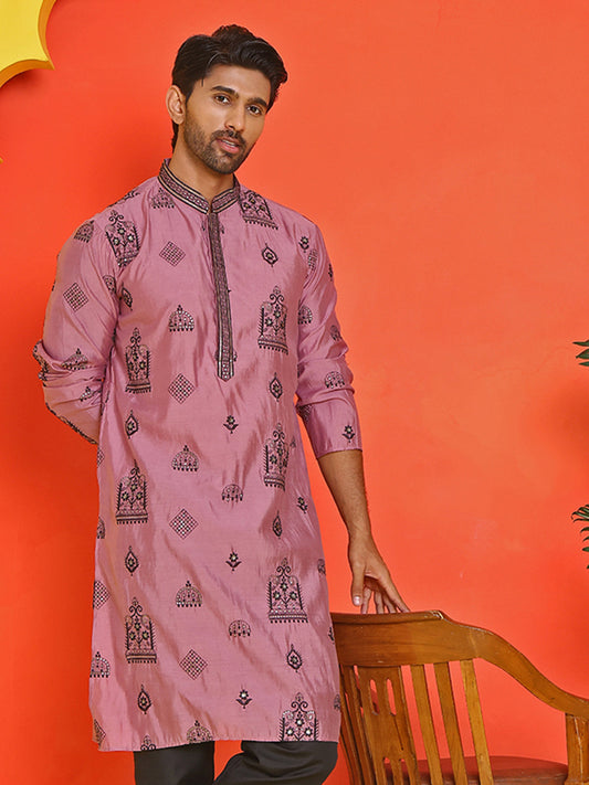 Embroidered Silk Blend Kurtas ( KO 5234 Magenta )