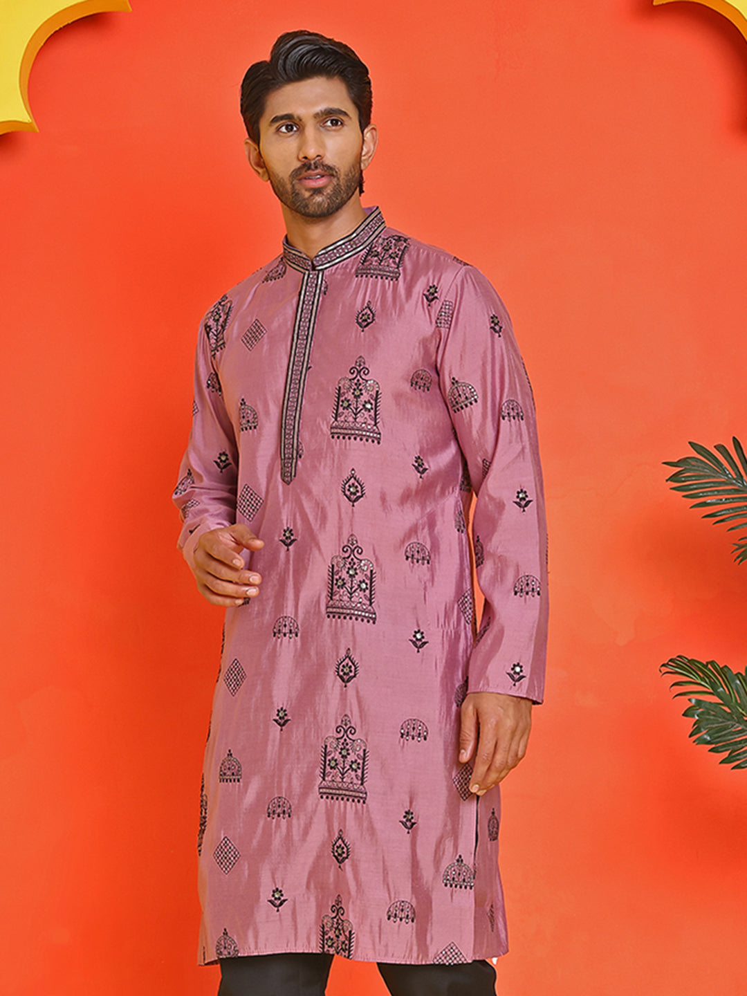 Embroidered Silk Blend Kurtas ( KO 5234 Magenta )
