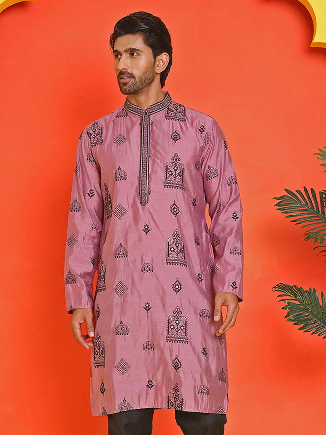 Embroidered Silk Blend Kurtas ( KO 5234 Magenta )