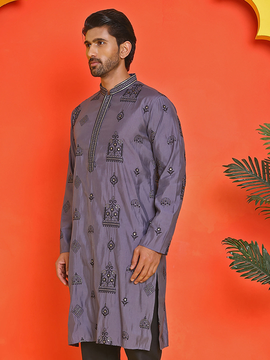 Embroidered Silk Blend Kurtas ( KO 5234 Purple )