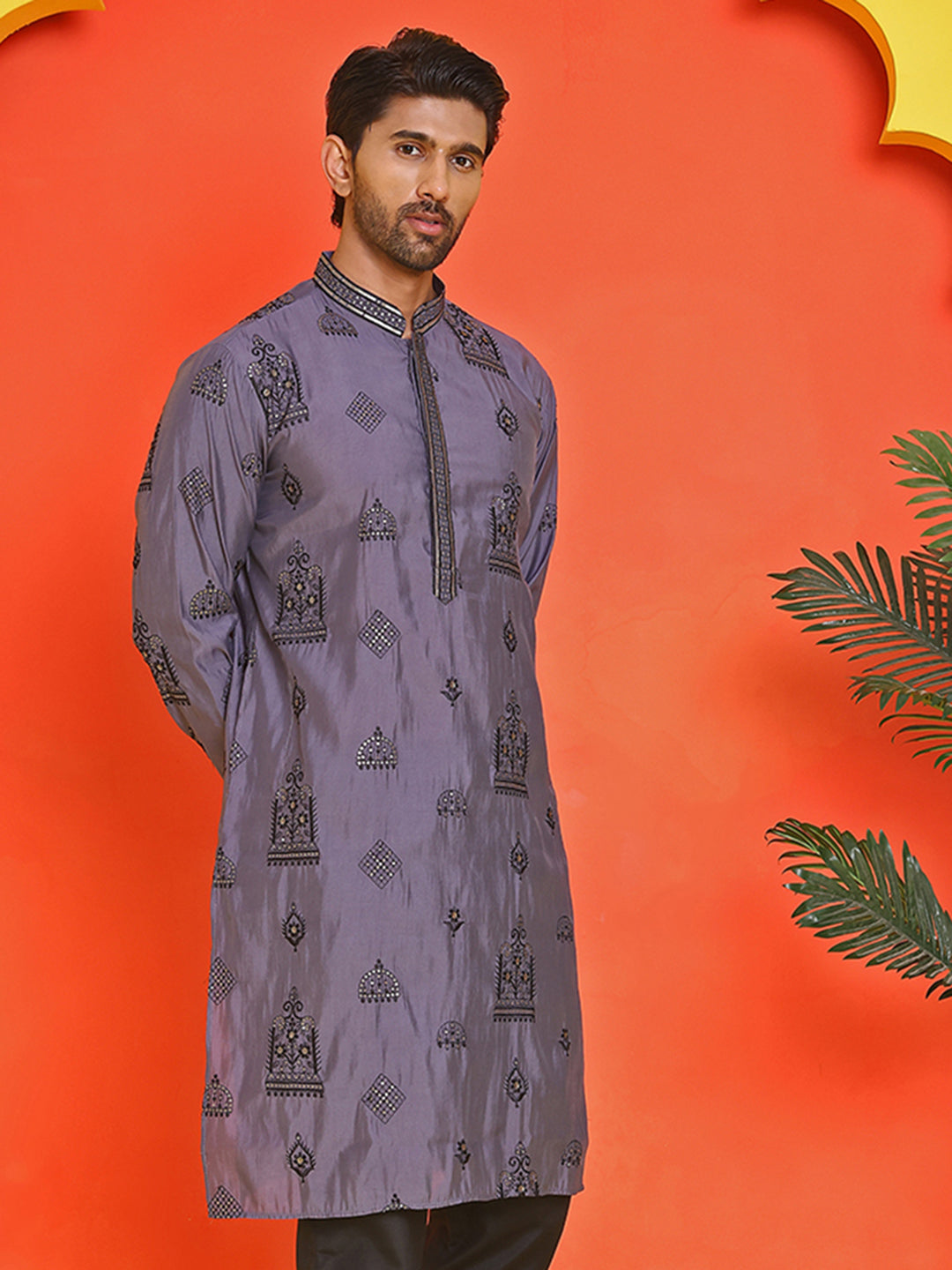 Embroidered Silk Blend Kurtas ( KO 5234 Purple )
