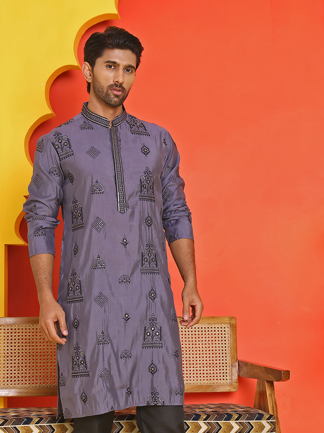 Embroidered Silk Blend Kurtas ( KO 5234 Purple )