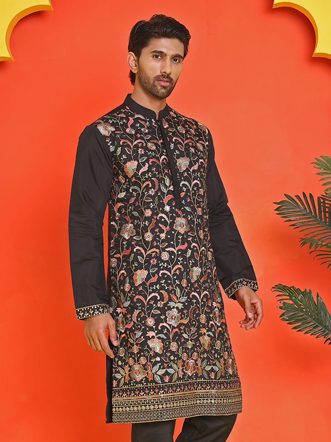 Floral Embroidered Straight Kurtas ( KO 5235 Black )