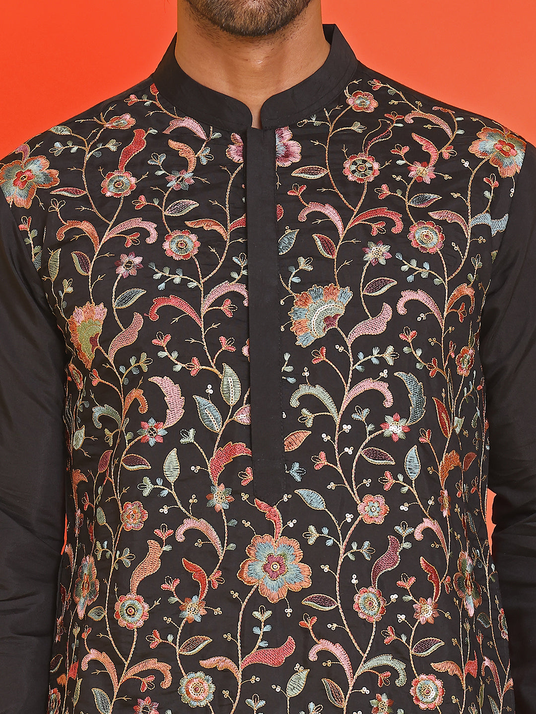 Floral Embroidered Straight Kurtas ( KO 5235 Black )