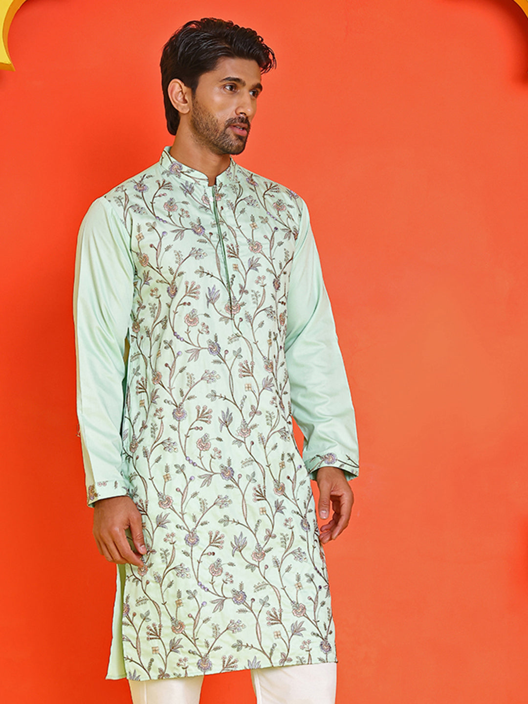 Floral Embroidered Straight Kurtas ( KO 5236 Sky )
