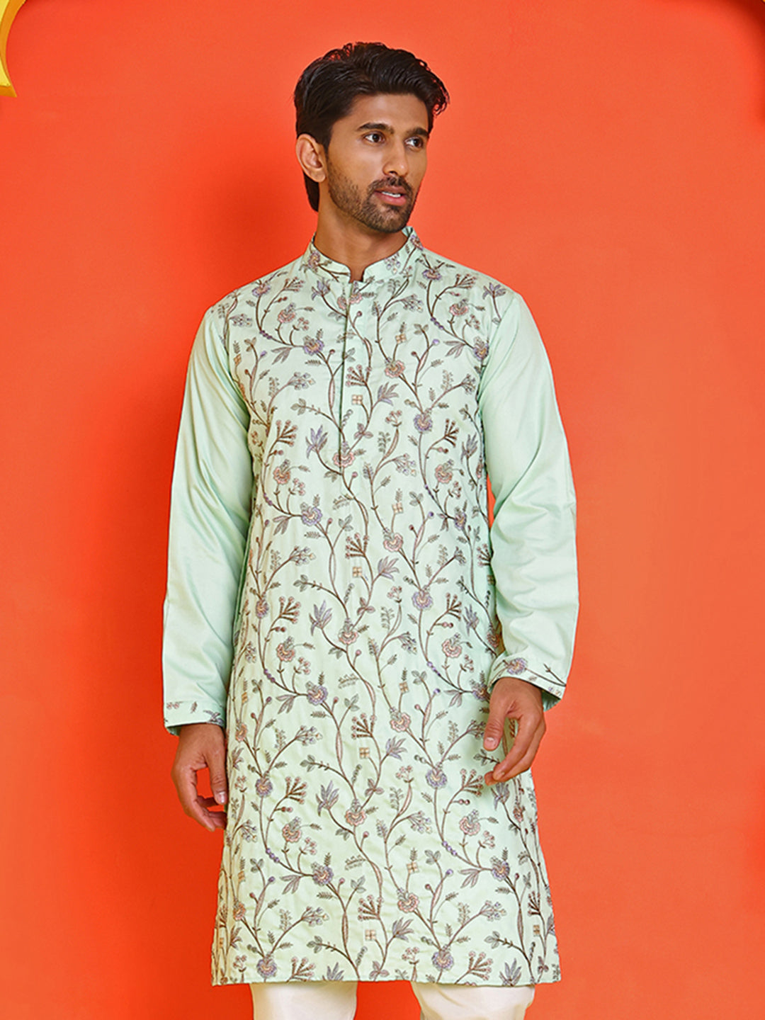 Floral Embroidered Straight Kurtas ( KO 5236 Sky )