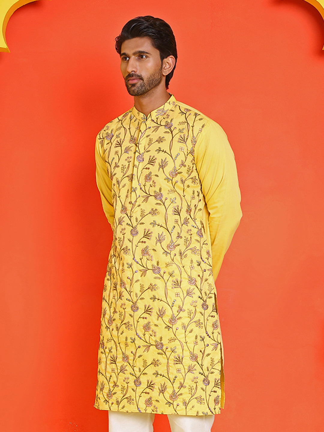Floral Embroidered Straight Kurtas ( KO 5236 Yellow )