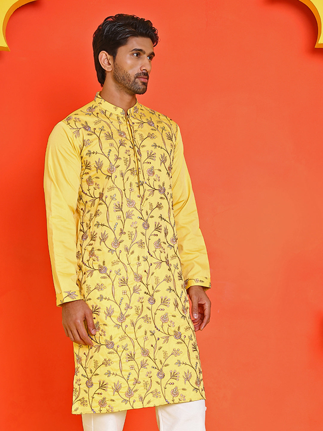 Floral Embroidered Straight Kurtas ( KO 5236 Yellow )