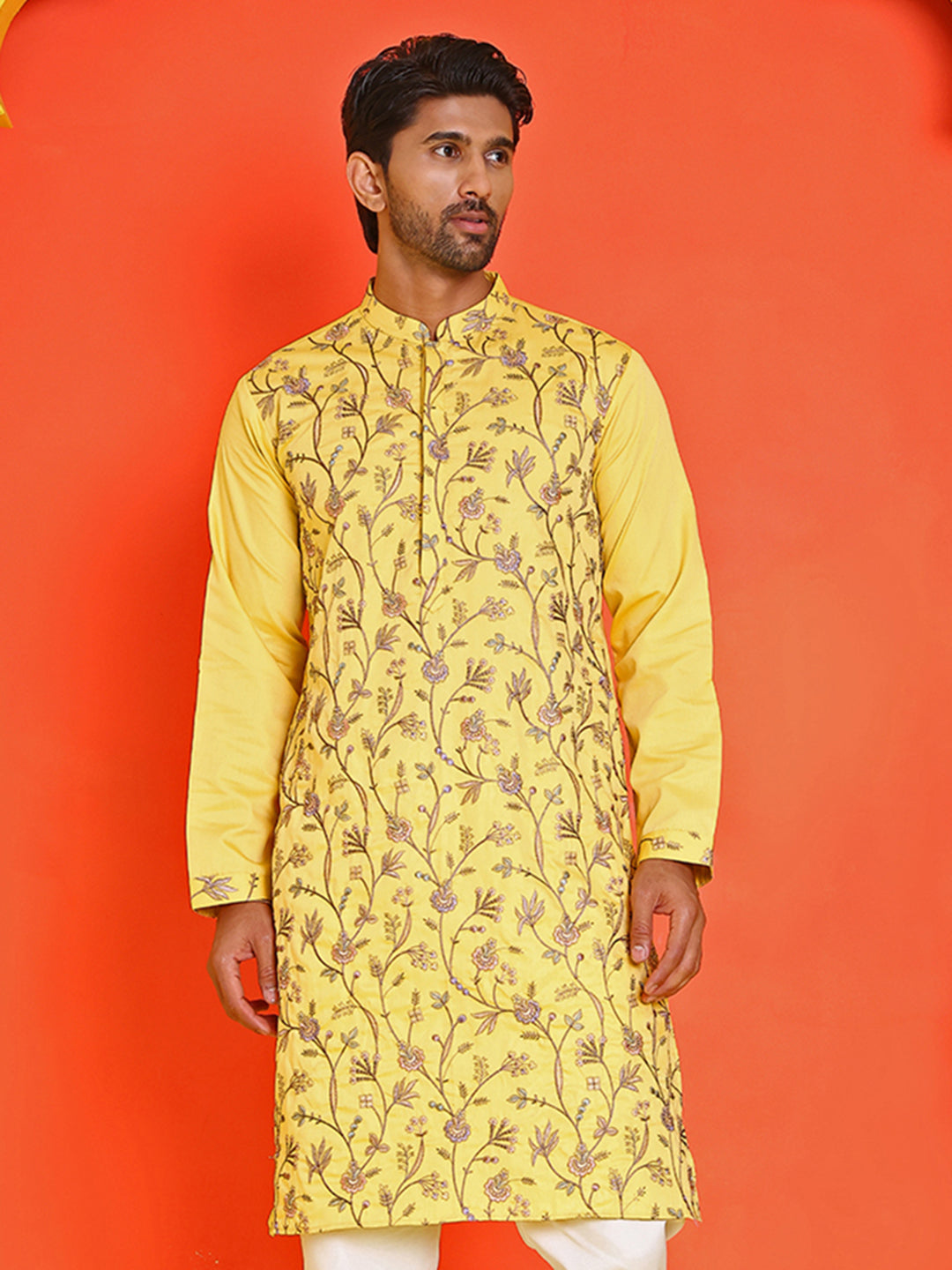 Floral Embroidered Straight Kurtas ( KO 5236 Yellow )