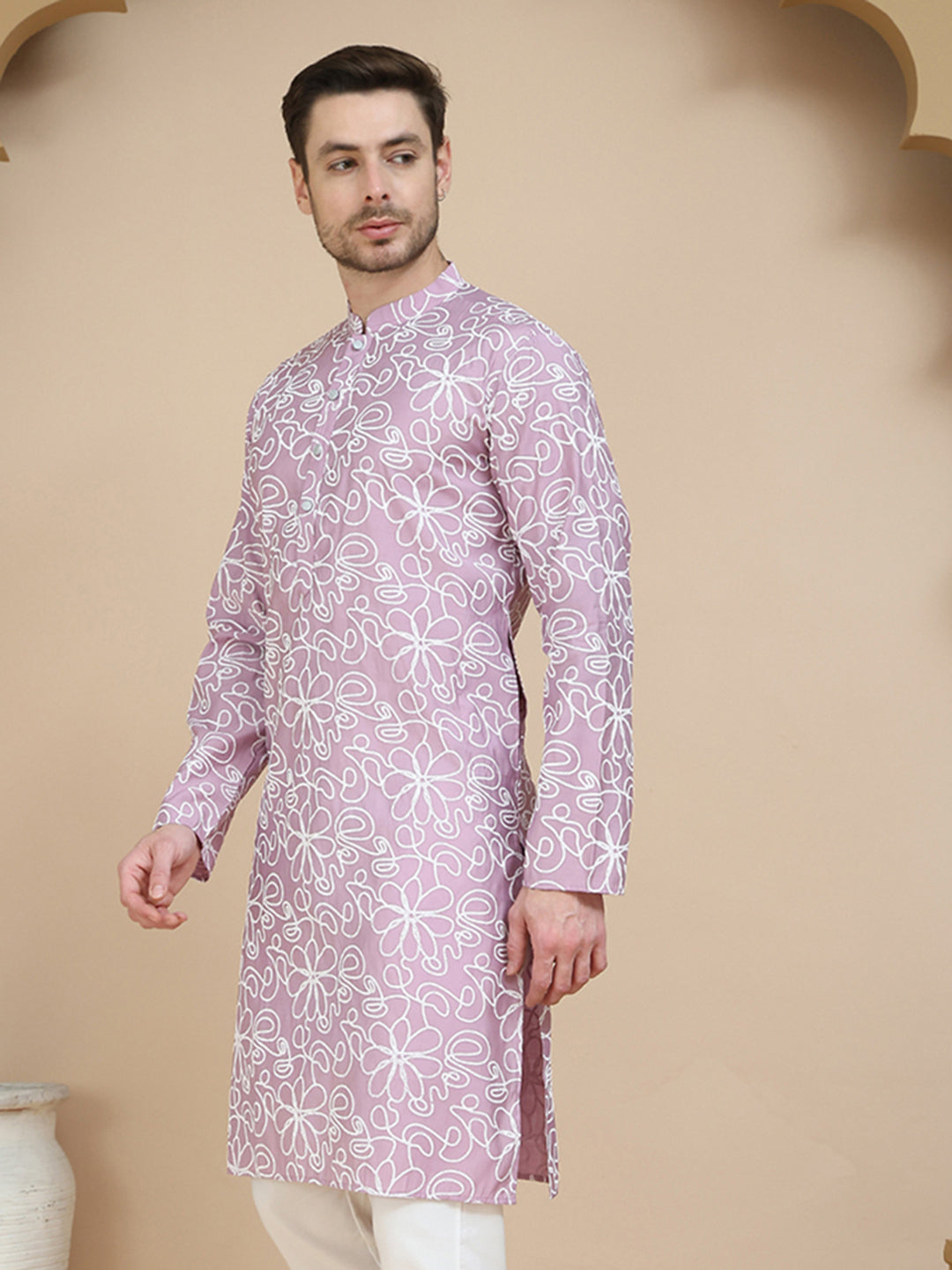 Floral Printed Kurtas for Men ( KO 5237 Magenta )