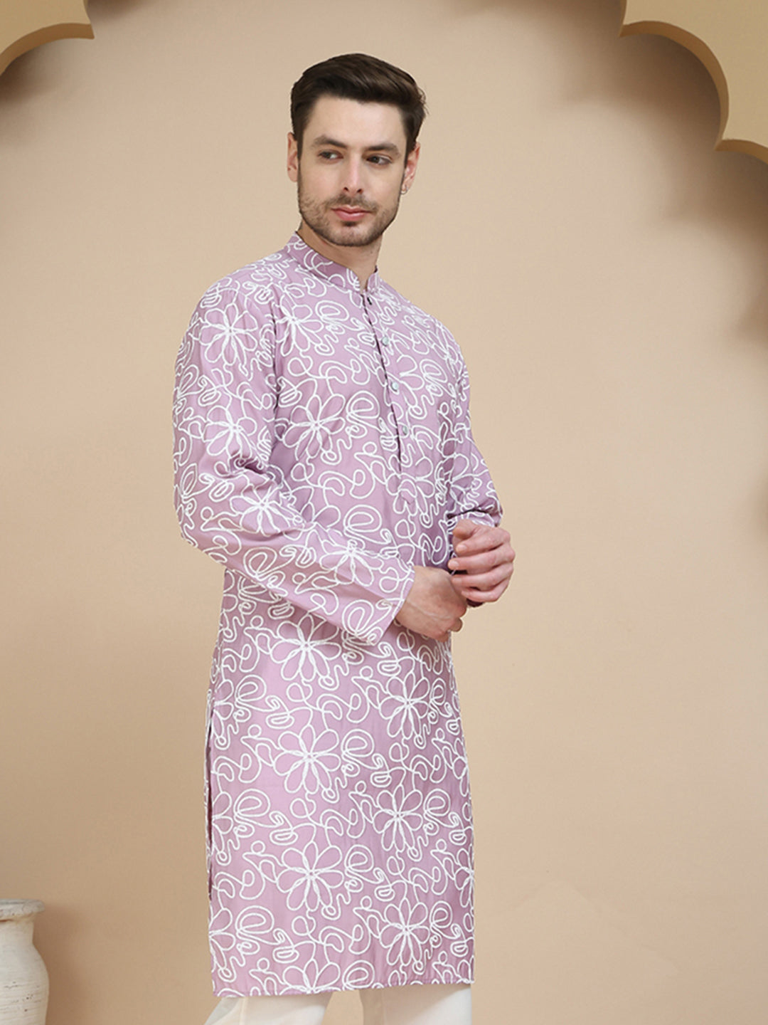 Floral Printed Kurtas for Men ( KO 5237 Magenta )