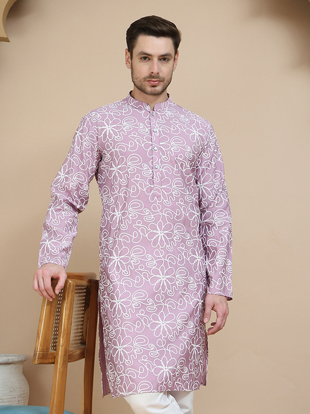 Floral Printed Kurtas for Men ( KO 5237 Magenta )