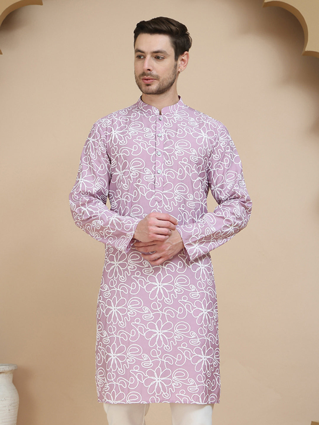 Floral Printed Kurtas for Men ( KO 5237 Magenta )