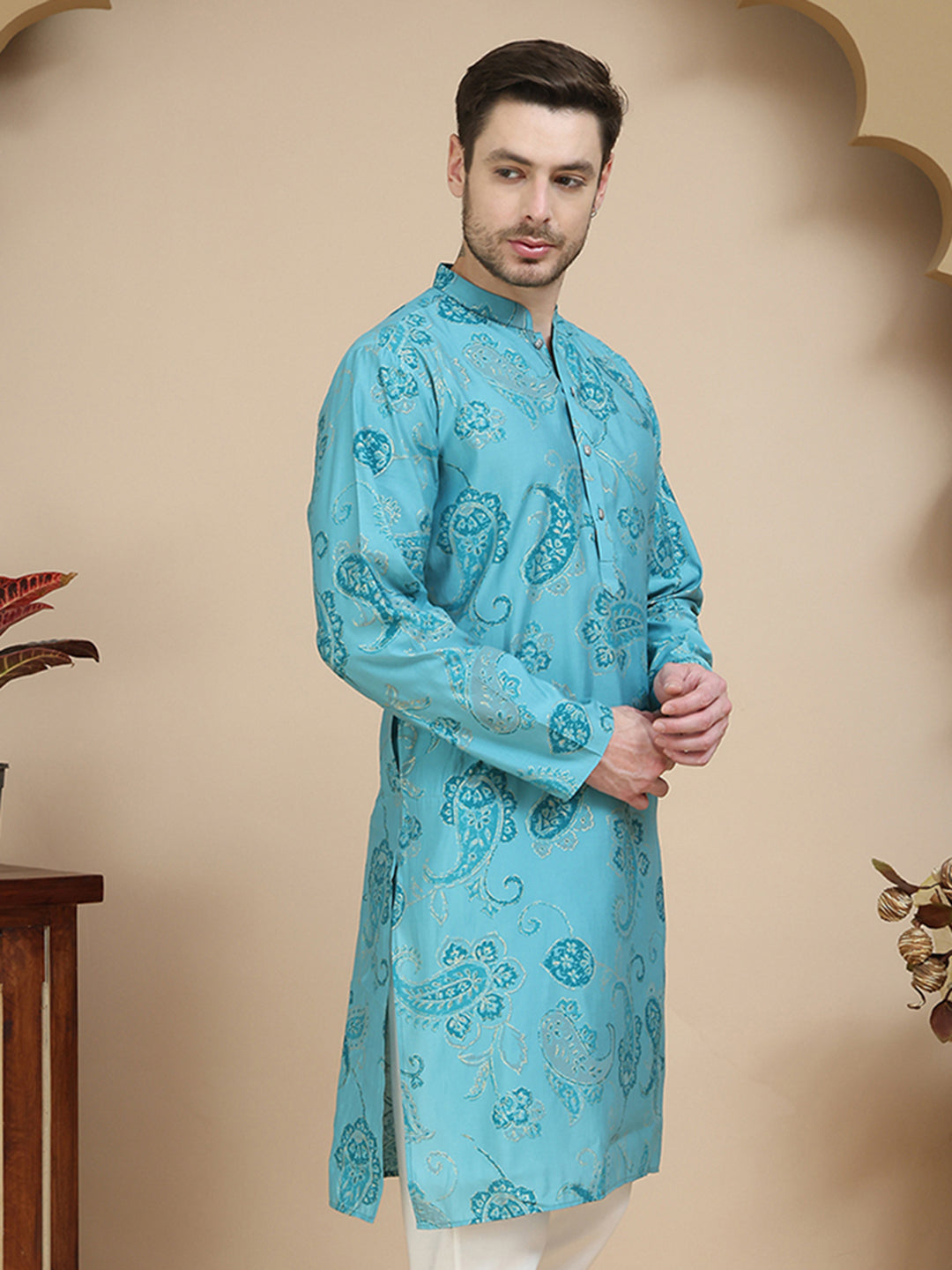 Stylish Blue Kurtas with Artistic Teal Paisley Print ( KO 5242 Blue )