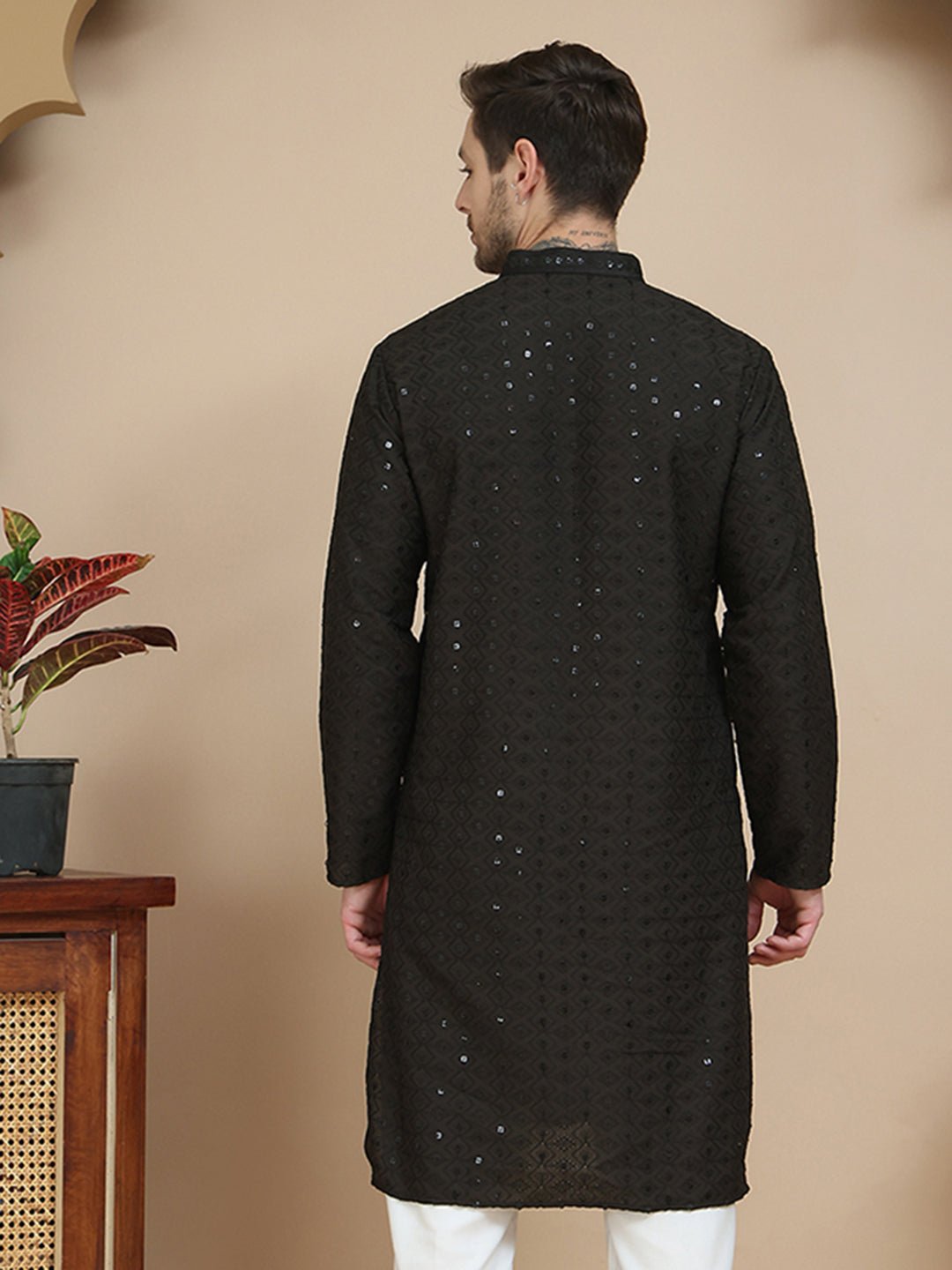 Embroidered Cotton Kurtas for Men ( KO 5244 Black )