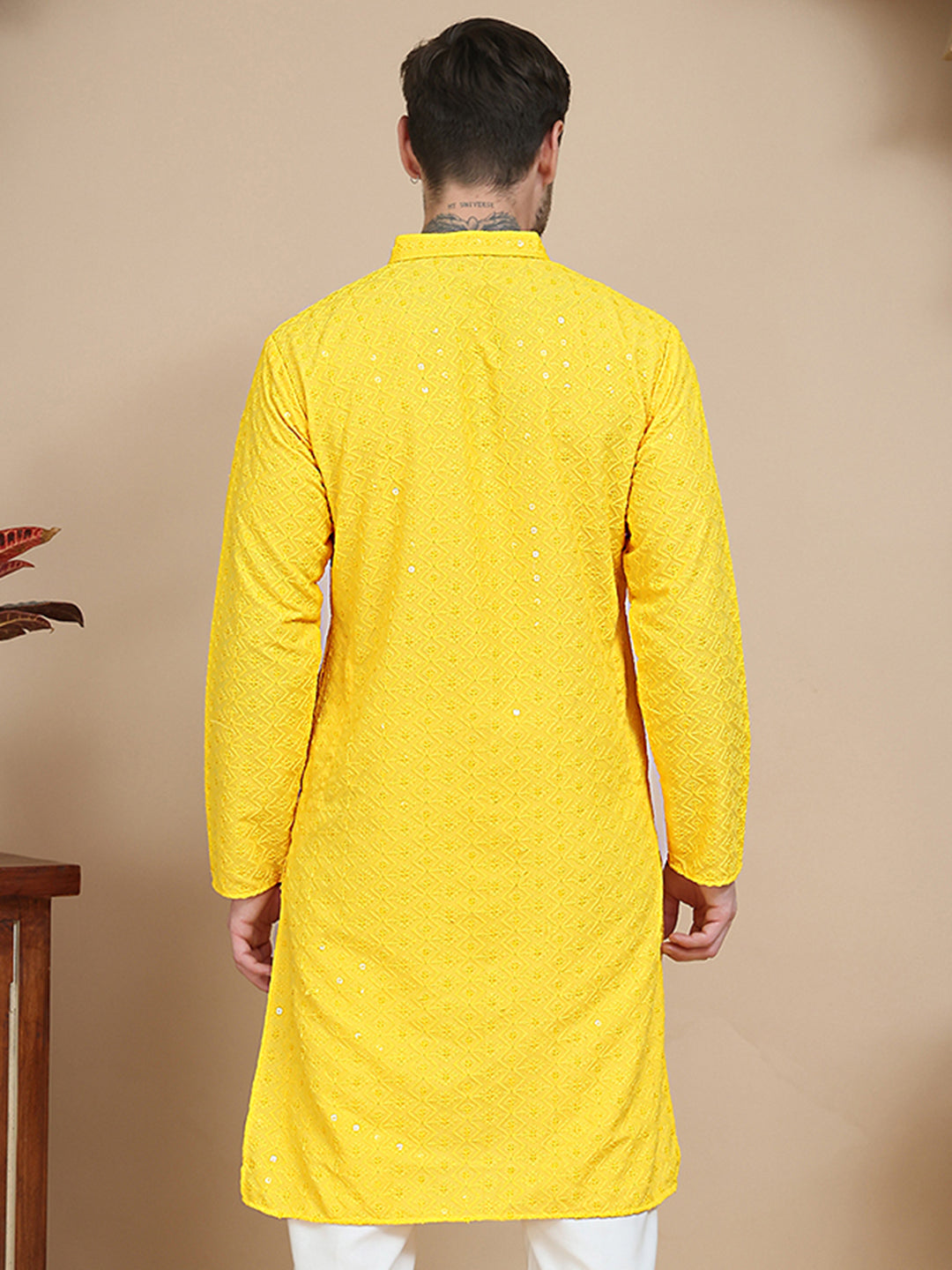 Embroidered Cotton Kurtas for Men ( KO 5244 Yellow )