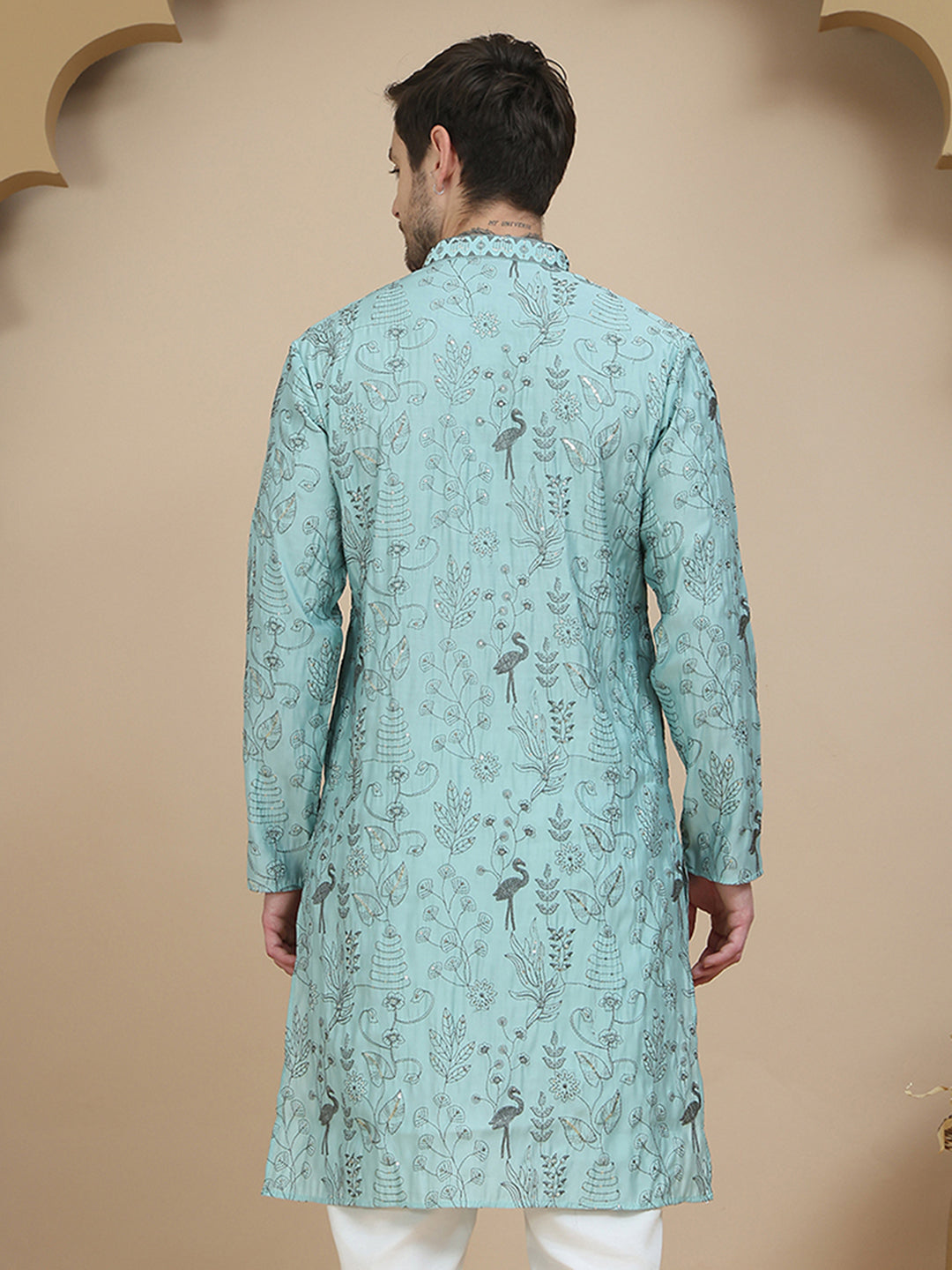 Embroidered Silk Blend Kurtas for Men ( KO 5246 Blue )