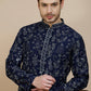 Embroidered Silk Blend Kurtas for Men ( KO 5246 Navy )