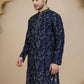 Embroidered Silk Blend Kurtas for Men ( KO 5246 Navy )