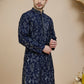 Embroidered Silk Blend Kurtas for Men ( KO 5246 Navy )
