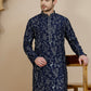 Embroidered Silk Blend Kurtas for Men ( KO 5246 Navy )