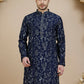 Embroidered Silk Blend Kurtas for Men ( KO 5246 Navy )