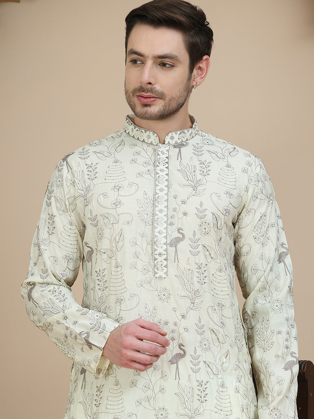 Embroidered Silk Blend Kurtas for Men ( KO 5246 White )