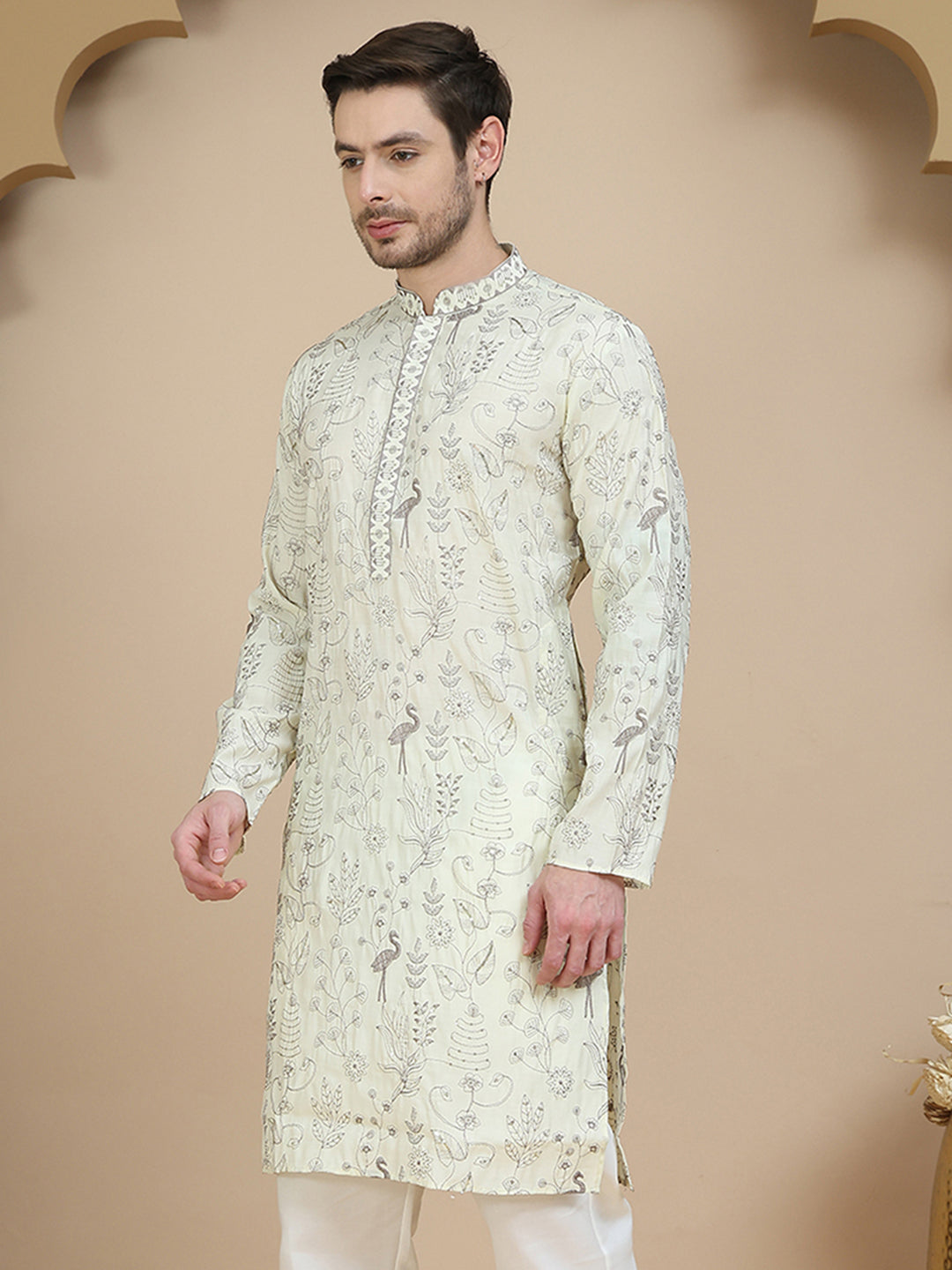 Embroidered Silk Blend Kurtas for Men ( KO 5246 White )