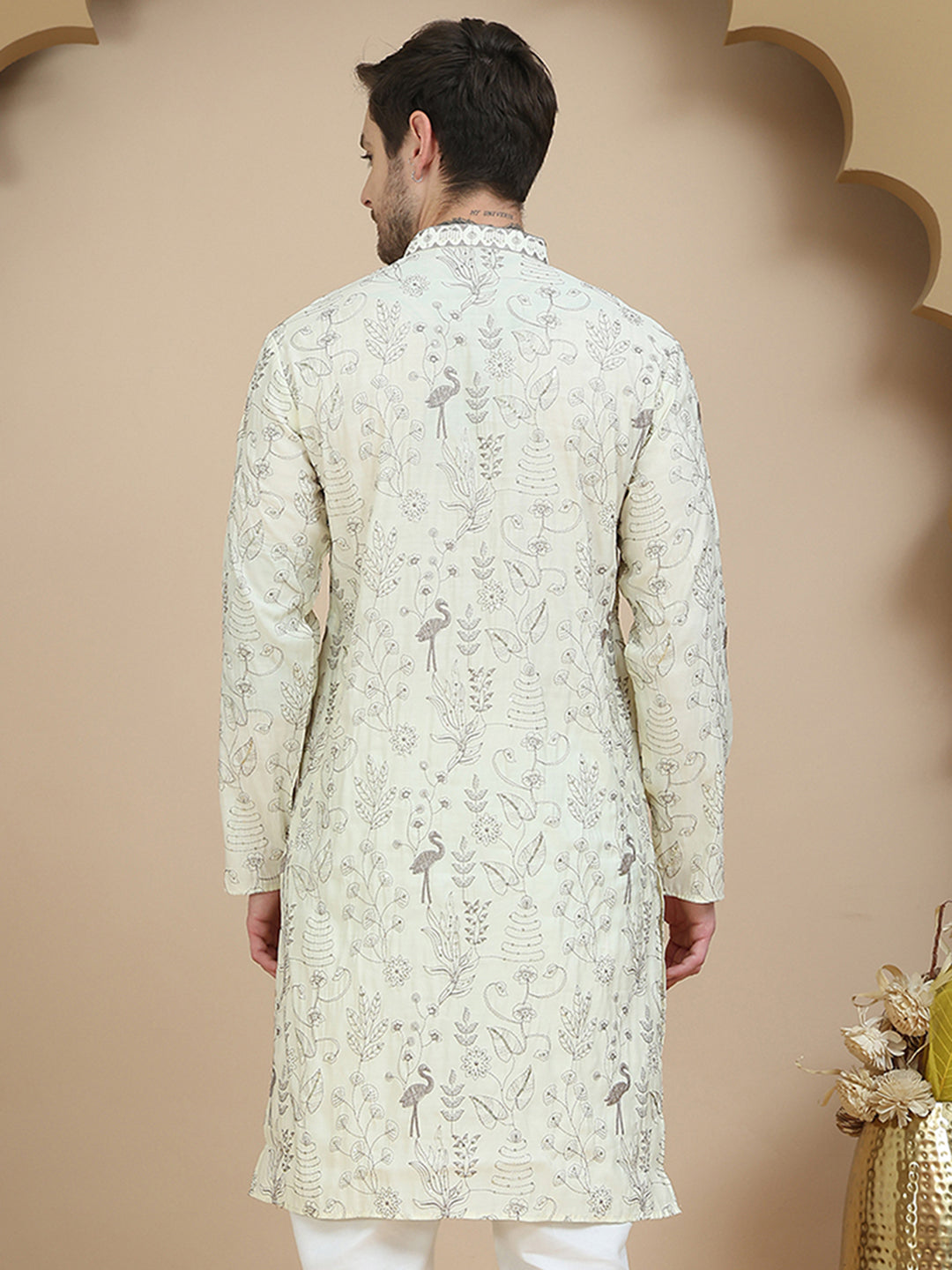 Embroidered Silk Blend Kurtas for Men ( KO 5246 White )