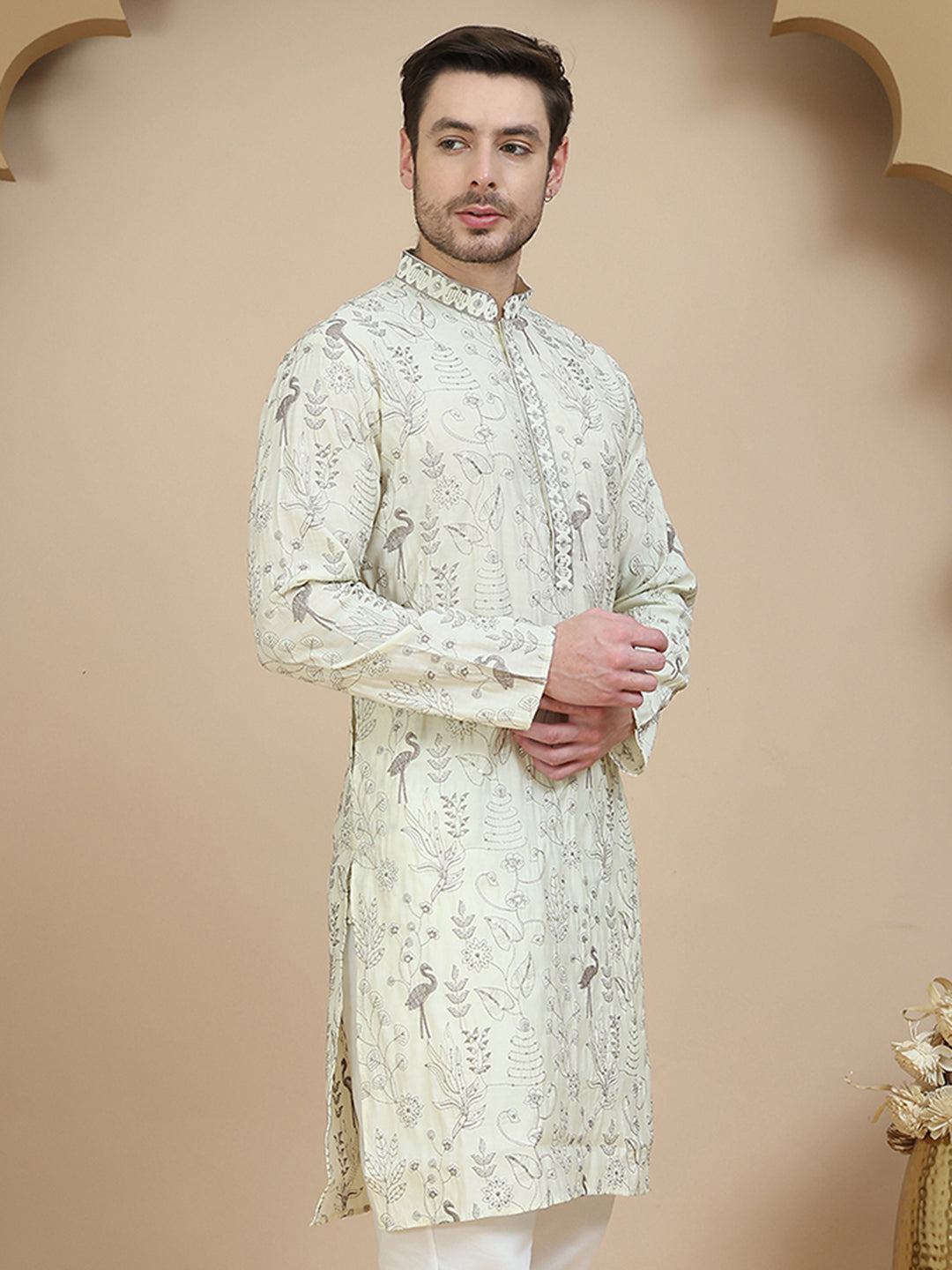 Embroidered Silk Blend Kurtas for Men ( KO 5246 White )