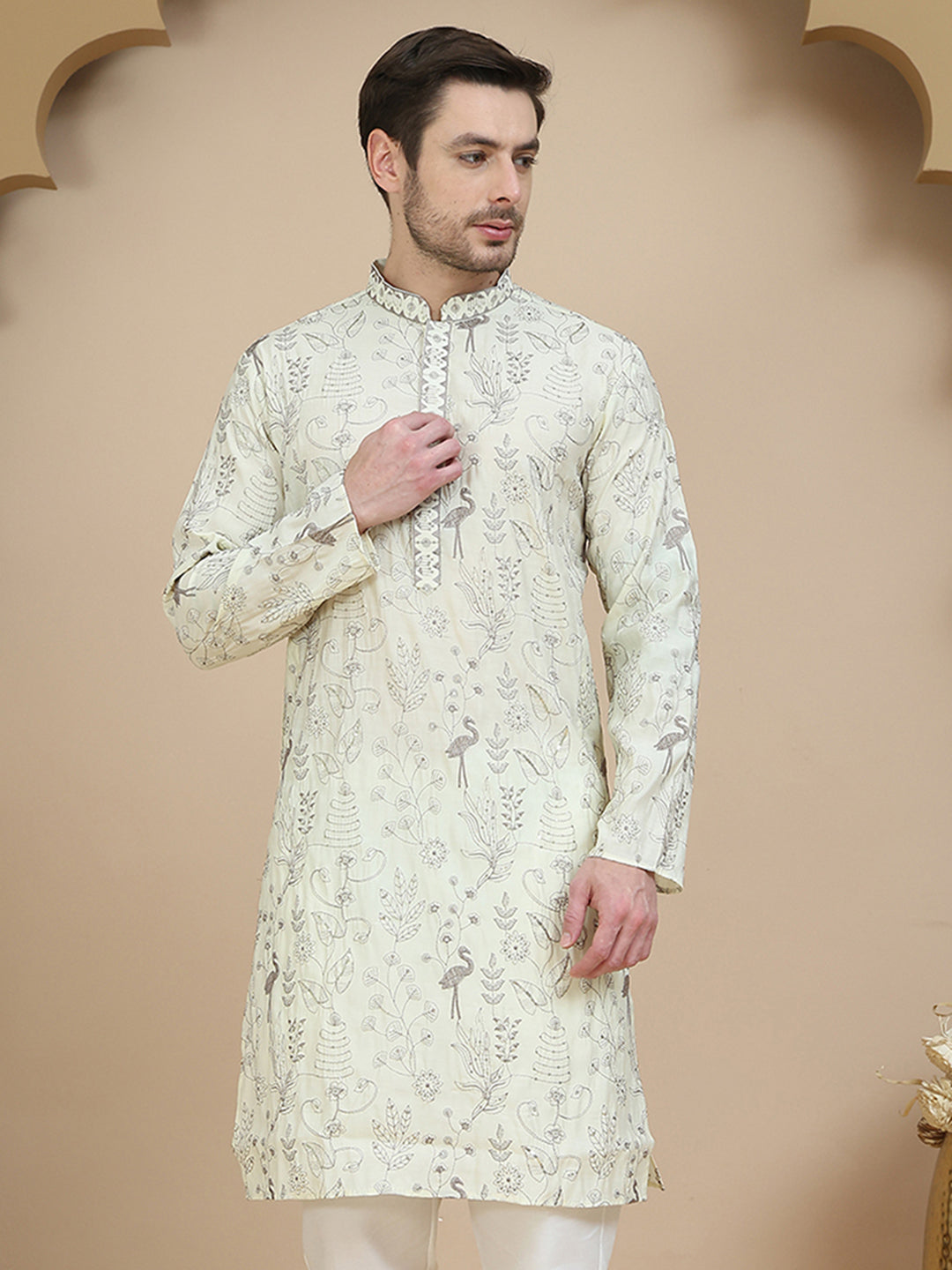 Embroidered Silk Blend Kurtas for Men ( KO 5246 White )