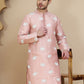 Elephant Embroidered Silk Blend Kurtas for Men ( KO 5247 Peach )
