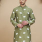 Elephant Embroidered Silk Blend Kurtas for Men ( KO 5247 Pista )