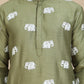 Elephant Embroidered Silk Blend Kurtas for Men ( KO 5247 Pista )