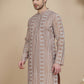 Geometric Print Silk Blend Straight Kurtas for Men ( KO 5250 Brown )