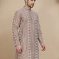 Geometric Print Silk Blend Straight Kurtas for Men ( KO 5250 Brown )