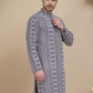 Geometric Print Silk Blend Straight Kurtas for Men ( KO 5250 Purple )