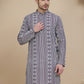 Geometric Print Silk Blend Straight Kurtas for Men ( KO 5250 Purple )