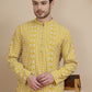 Geometric Print Silk Blend Straight Kurtas for Men ( KO 5250 Yellow )