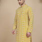 Geometric Print Silk Blend Straight Kurtas for Men ( KO 5250 Yellow )